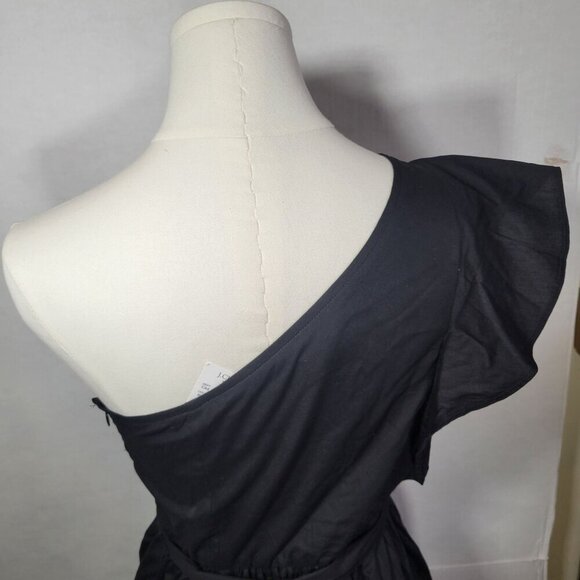 J.Crew Black Classic One-Shoulder Cotton Pleated Skirt Midi Dress Size 2P - Picture 11 of 14